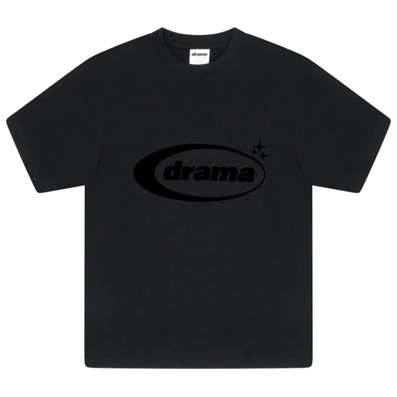 Black Drama Call Oval Tee with simple logo design