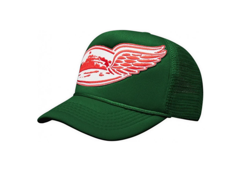 Corteiz Alcatraz Wing Trucker Hat in green with wing logo.