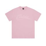 Pink Corteiz Constellation Tee with white logo print on front