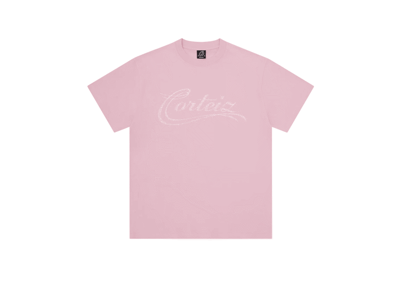 Pink Corteiz Constellation Tee with white logo print on front
