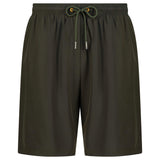 Studio By Charles khaki swim shorts laid flat on white background