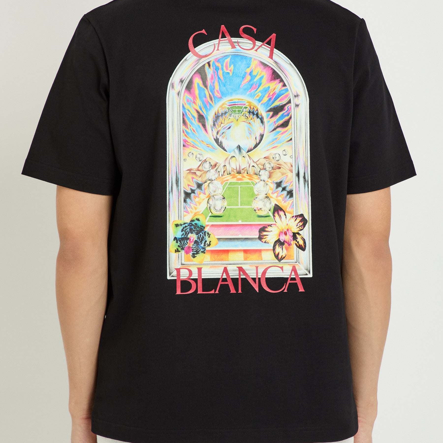 Black Casablanca Tennis Landscape Classic T-shirt with white logo design