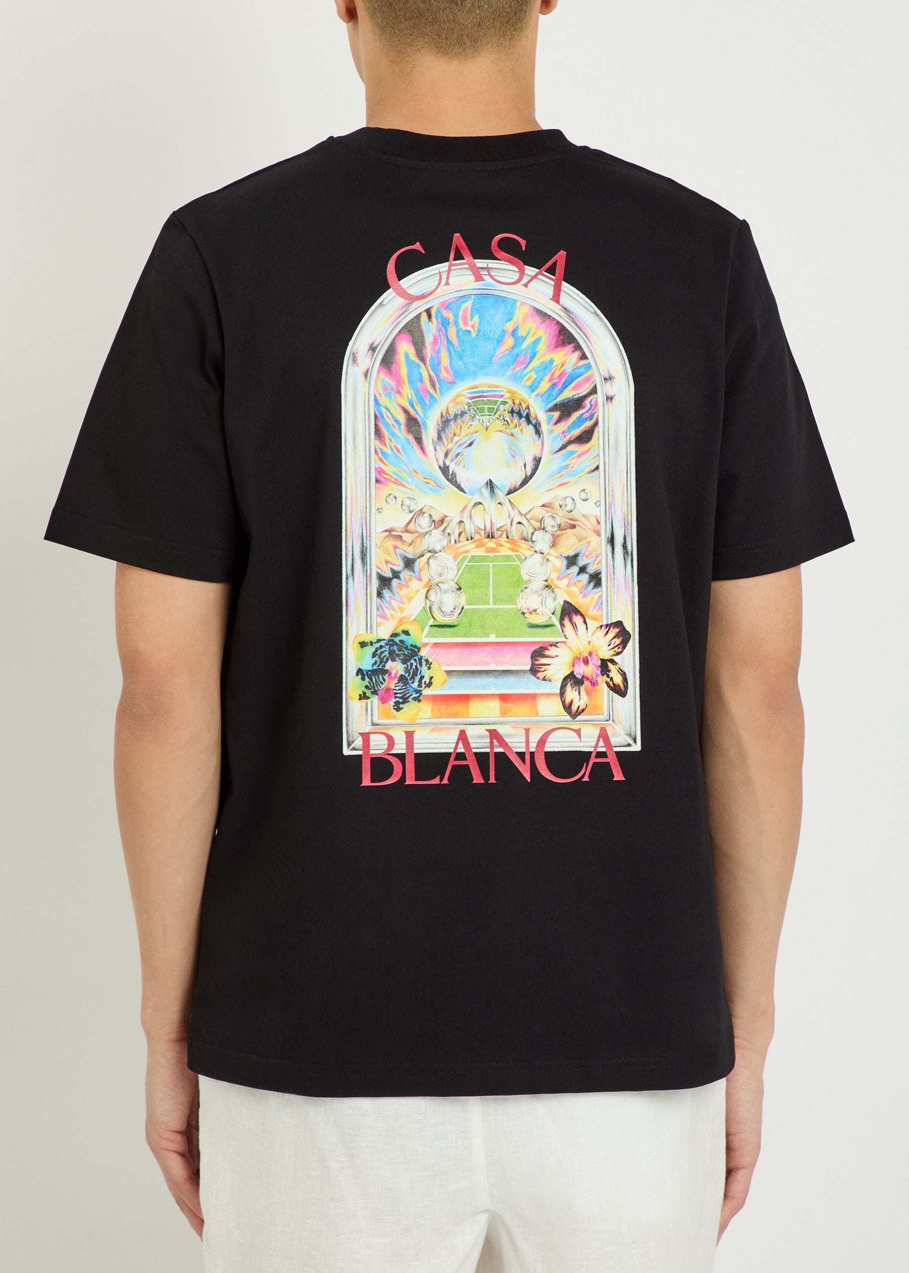 Black Casablanca Tennis Landscape Classic T-shirt with white logo design