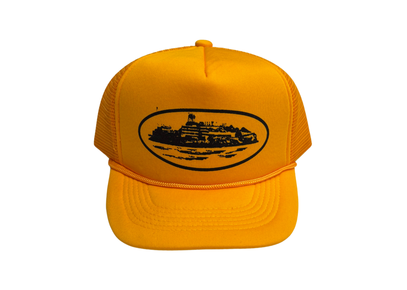 Corteiz Alcatraz Trucker Hat in Yellow and Black.