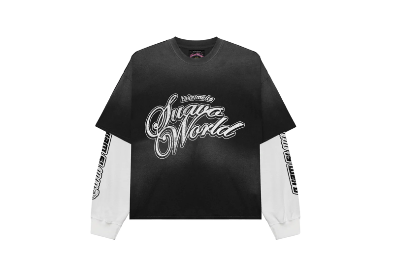 Suavo World Take Me 2 Waffle long sleeve shirt in washed black.