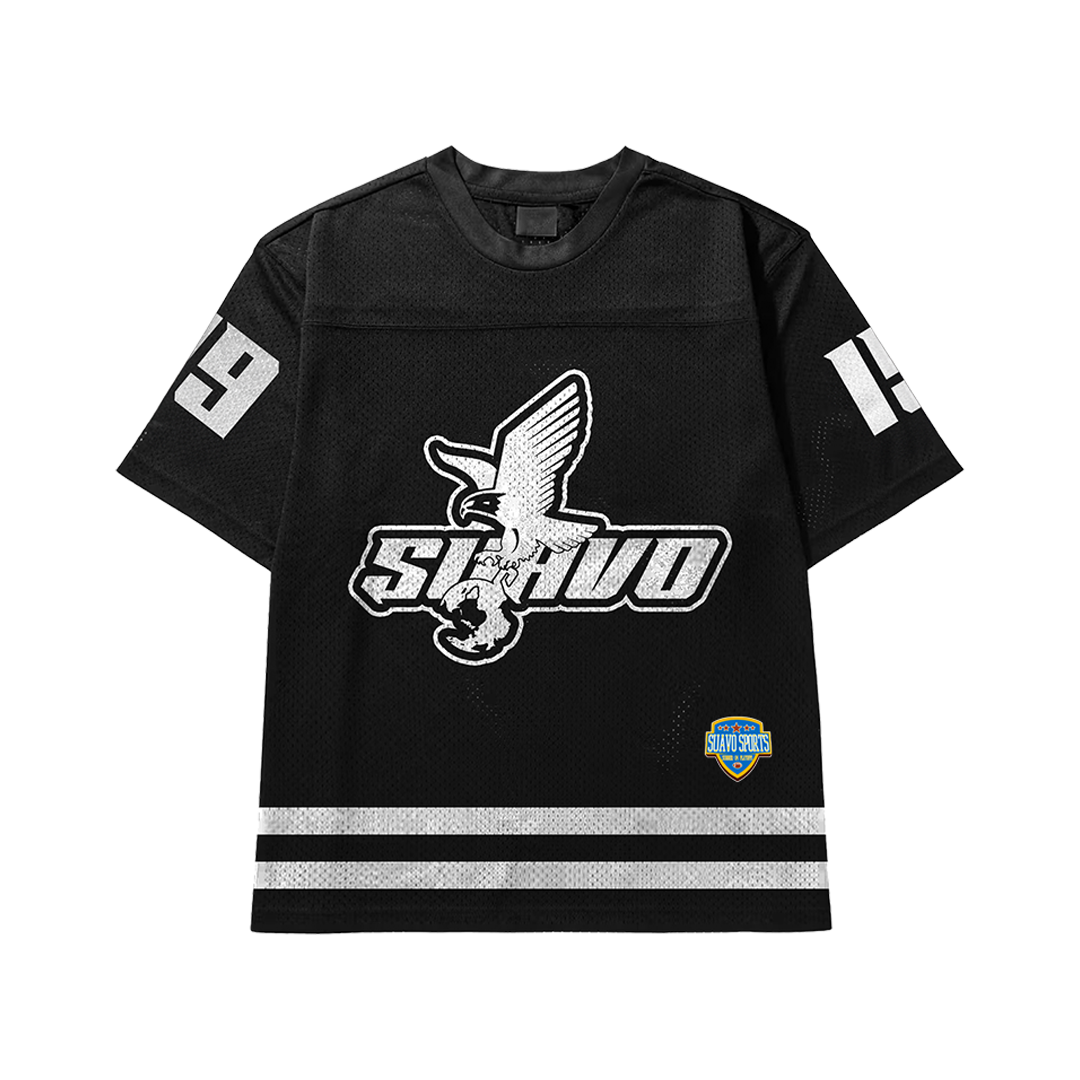 Suavo World Eagle Mesh Jersey in black with bold eagle design.