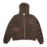 Suavo World Checkerboard Zip Hoodie Brown