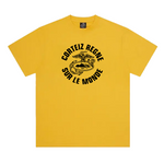 Corteiz Regne Sur Le Monde yellow tee shirt front view
