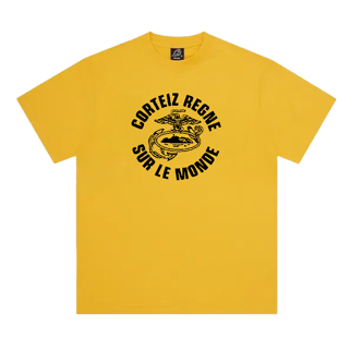 Corteiz Regne Sur Le Monde yellow tee shirt front view