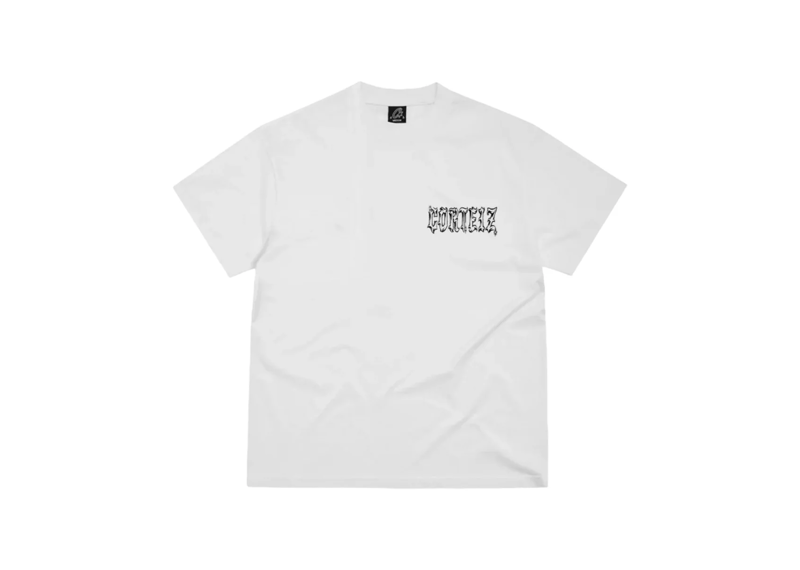 Corteiz Gothic Tee White with black gothic text on the front.