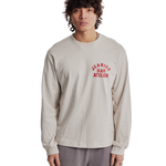 Jeanius Bar Atelier varsity long sleeve cream and red heavyweight french terry t-shirt with vintage wash and relaxed boxy fit