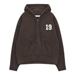Brown Suavo World 19 Knit Hoodie with front zipper and hood