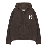 Brown Suavo World 19 Knit Hoodie with front zipper and hood