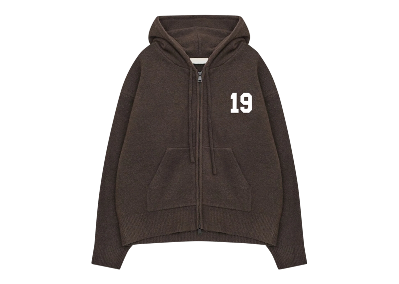 Brown Suavo World 19 Knit Hoodie with front zipper and hood