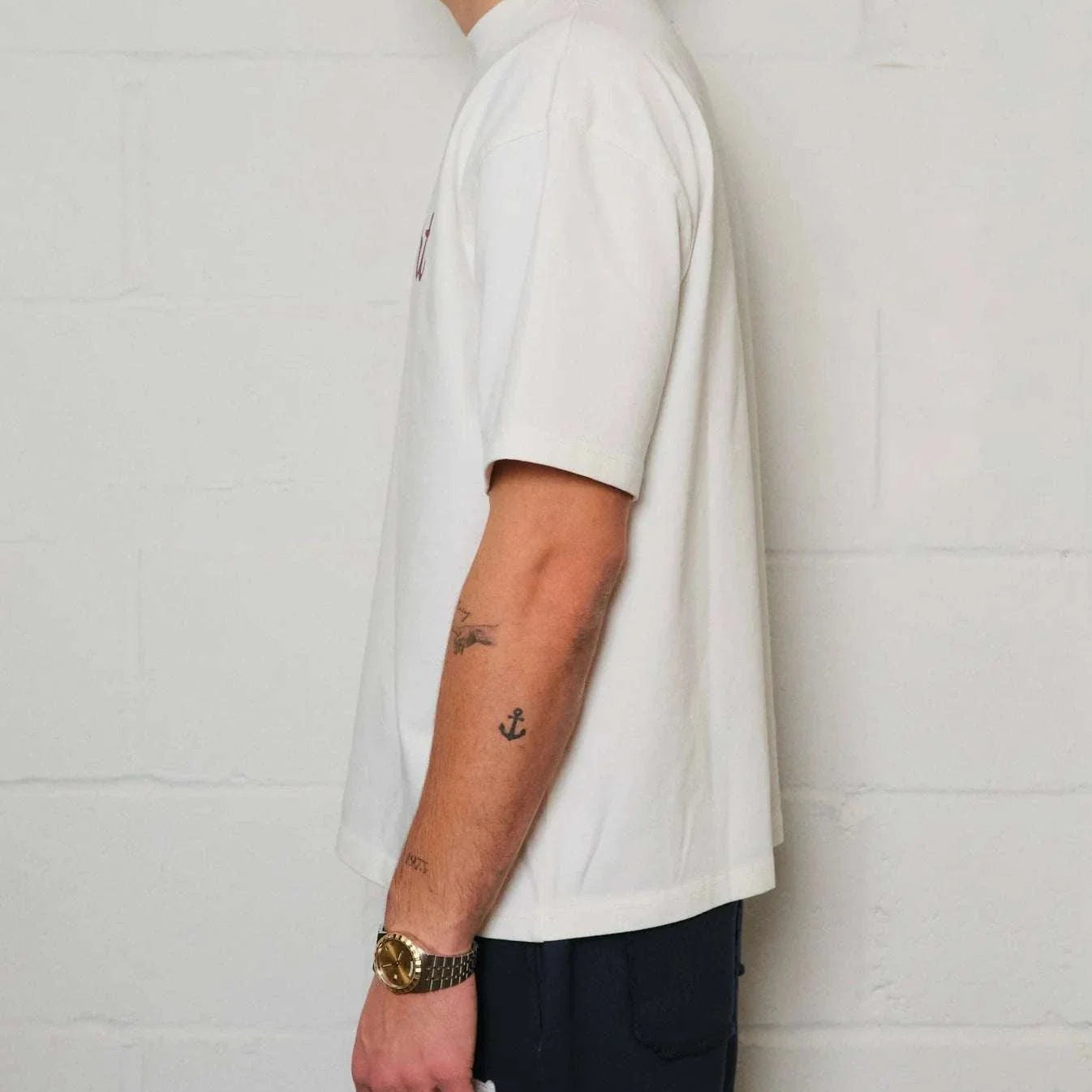 Natural Art Studio oversized boxy fit white cotton tee with red logo print on front and back