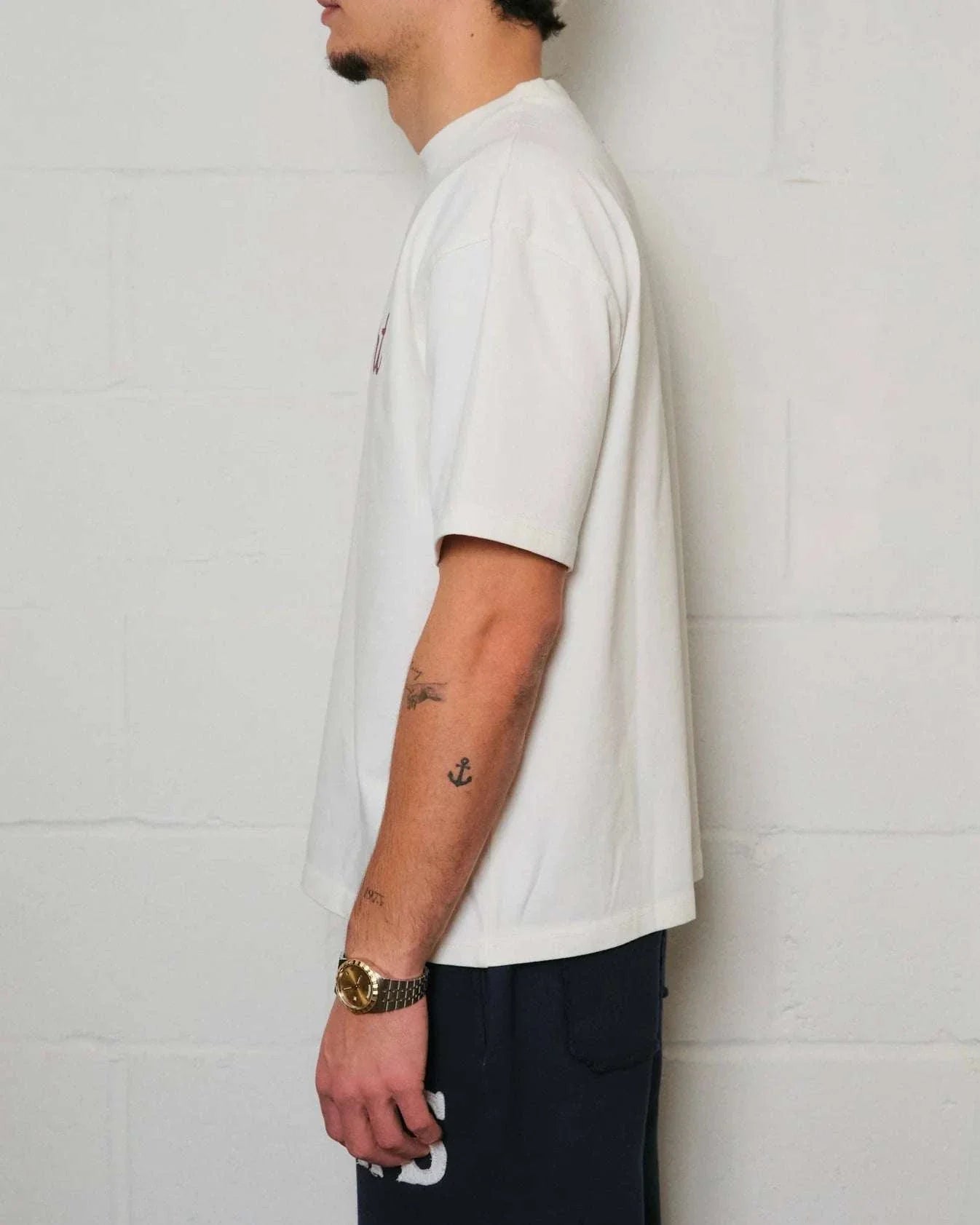 Natural Art Studio oversized boxy fit white cotton tee with red logo print on front and back