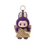 Pop Mart Labubu Wings of Fortune vinyl plush keychain with purple bunny costume and gold wings