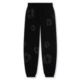 DENIM TEARS Cotton Wreath Sweatpants in Black Monochrome.