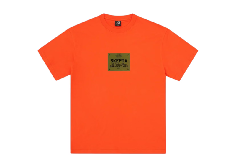 Orange Corteiz x Skepta Greatest Hits graphic tee shirt