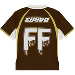 Suavo World x Footballer Fits brown jersey with dripping FF logo on back