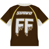 Suavo World x Footballer Fits brown jersey with dripping FF logo on back