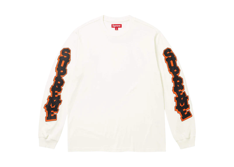Supreme Cracked Sleeve long sleeve top in washed white color
