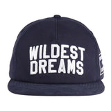 Navy and white Wildest Dreams Varsity Cap with embroidered text