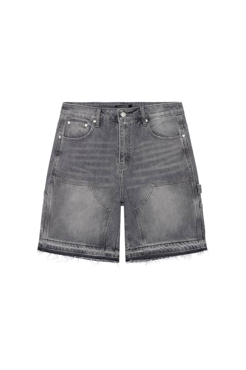 Light grey Siarr carpenter shorts with straight fit and distressed hem