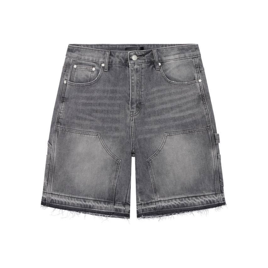 Light grey Siarr carpenter shorts with straight fit and distressed hem