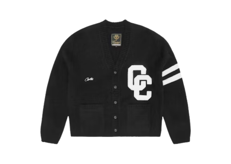 Corteiz College black cardigan with logo embroidered on chest