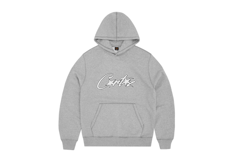 Corteiz Satin Applique Allstarz grey hoodie with logo design.