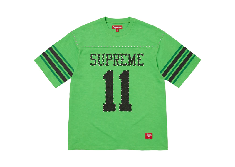 Supreme Studded green short sleeve football top with studded details