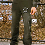Last Lesson Appliqué Black Joggers with star embroidery design.