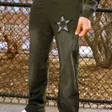 Last Lesson Appliqué Black Joggers with star embroidery design.