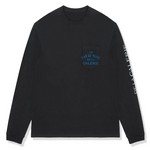 Black Gallery Dept. Le Bar Shop long sleeve T-shirt with blue pocket text and white sleeve print
