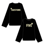 Black Five Questions Five Star long sleeve tee with star graphic on front and back