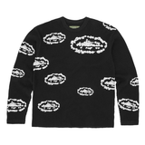 Corteiz x Denim Tears black waffle thermal sweater with island wreath pattern