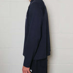 Natural Art Studio navy raglan long sleeve cotton shirt with inside out seams and front-back logo print