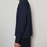 Natural Art Studio navy raglan long sleeve cotton shirt with inside out seams and front-back logo print