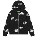 Denim Tears x Corteiz black zip hoodie with cotton wreath pattern