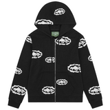 Denim Tears x Corteiz black zip hoodie with cotton wreath pattern