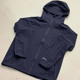Studio By Charles navy blue hooded track jacket with front zipper and logo on sleeve