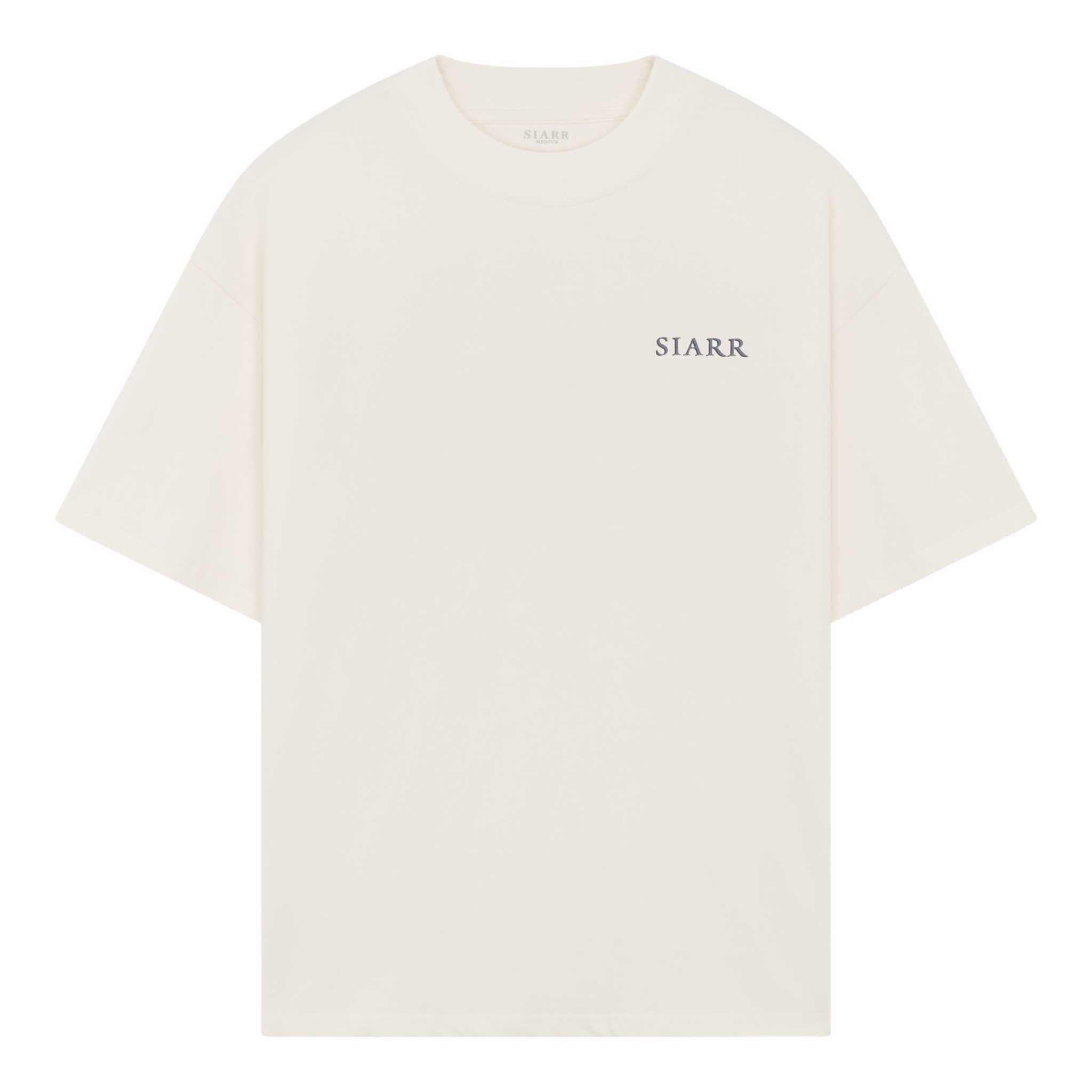 Siarr Fireball Tee in off white, oversized fit, ribbed neck, 100% cotton.