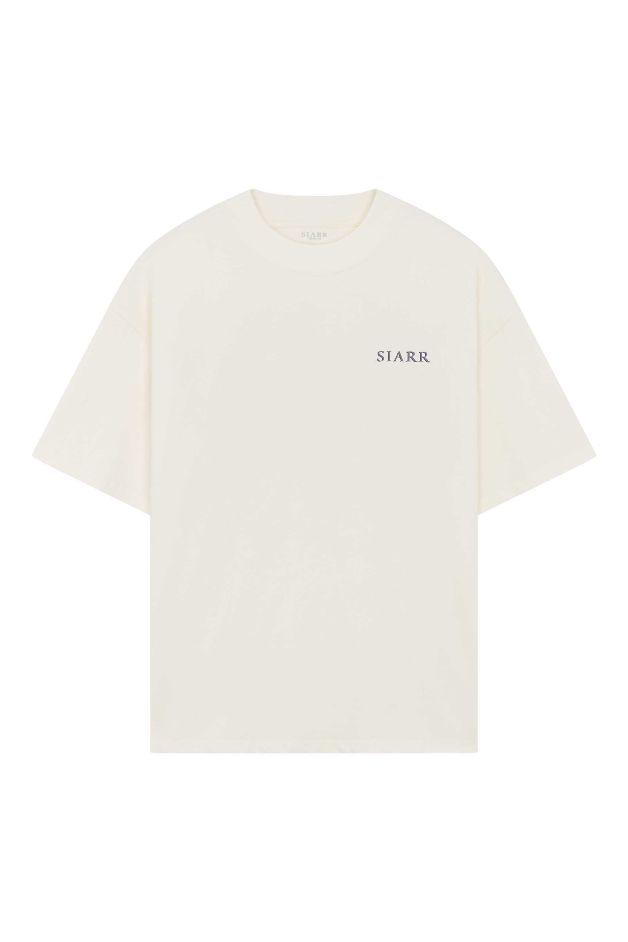 Siarr Fireball Tee in off white, oversized fit, ribbed neck, 100% cotton.