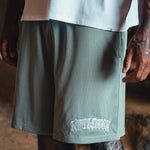 Last Lesson Script mesh shorts in grey color