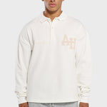 Annie Hood College white polo shirt with double embroidery logo on ribbed cotton