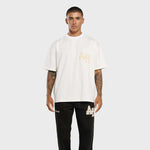 White Annie Hood College t-shirt with dropped shoulder and embroidery details, 100% cotton, boxy fit