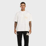 White Annie Hood College t-shirt with dropped shoulder and embroidery details, 100% cotton, boxy fit