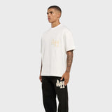 White Annie Hood College t-shirt with dropped shoulder and embroidery details