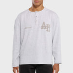 Annie Hood College Henley grey ribbed cotton shirt with double embroidery logo